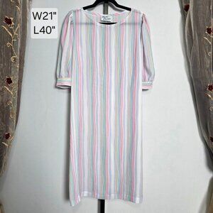 Vintage Sherri Classics Muumuu Dress Women's L/XL Pastel Stripe Puff Sleeve Midi